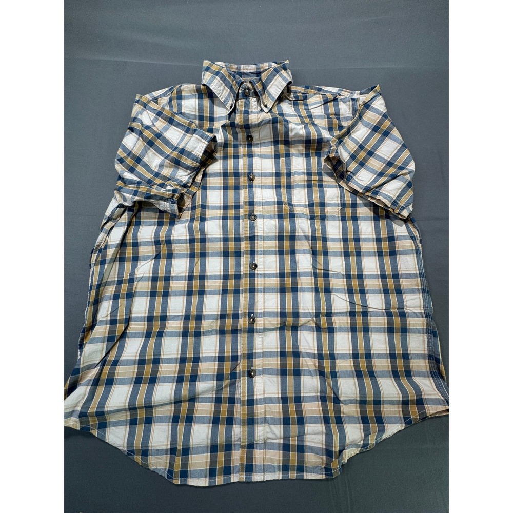 CE Schmidt Workwear Men Plaid Short‎ Sleeve Button Up Shirt XL 100% Cotton